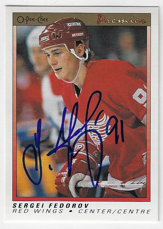 Sergei Fedorov Signed 1990-91 O-Pee-Chee Premier Hockey Card - Detroit Red Wings