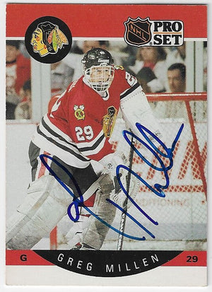 Greg Millen Signed 1990-91 Pro Set Hockey Card - Chicago Blackhawks