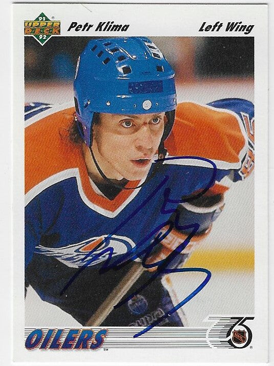 Petr Klima Signed 1991-92 Upper Deck Hockey Card - Edmonton Oilers