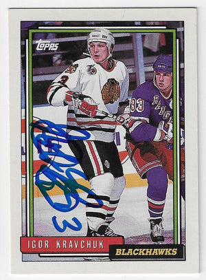 Igor Kravchuk Signed 1992-93 Topps Hockey Card - Chicago Blackhawks