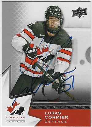 Lukas Cormier Signed 2020-21 Upper Deck Juniors Hockey Card - Team Canada
