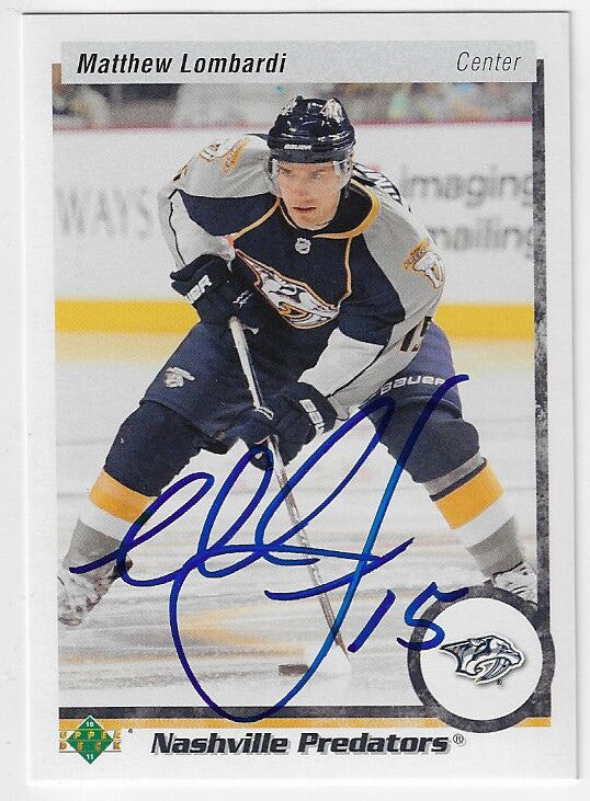 Matthew Lombardi Signed 2010-11 Upper Deck 20th Anniversary Variation Hockey Card - Nashville Predators