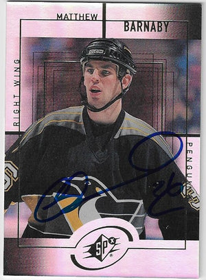 Matthew Barnaby Signed 1999-00 SPx Hockey Card - Pittsburgh Penguins