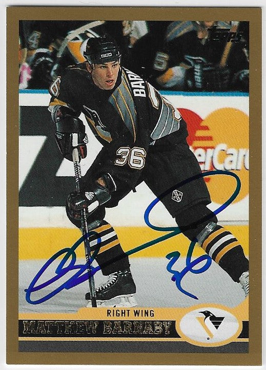 Matthew Barnaby Signed 1999-00 Topps Hockey Card - Pittsburgh Penguins