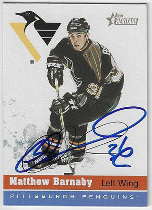 Matthew Barnaby Signed 2000-01 Topps Heritage Hockey Card - Pittsburgh Penguins