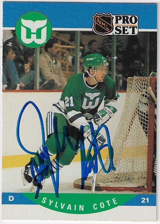Sylvain Cote Signed 1990-91 Pro Set Hockey Card - Hartford Whalers