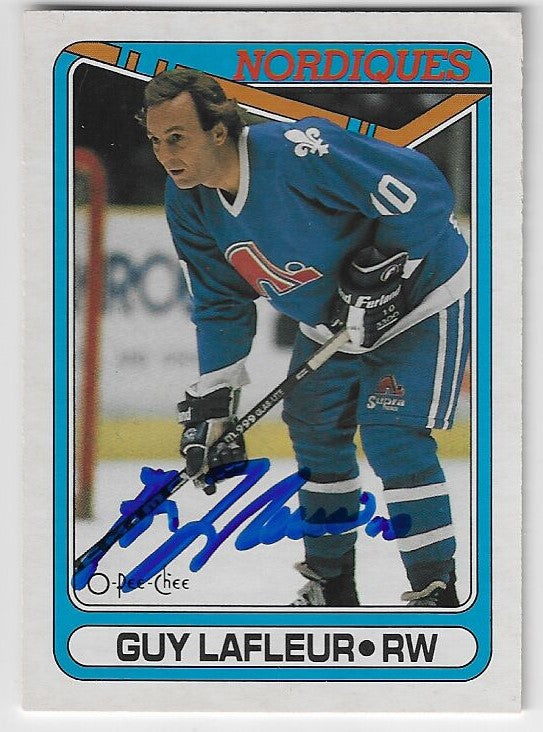 Guy Lafleur Signed 1990-91 O-Pee-Chee Hockey Card - Quebec Nordiques