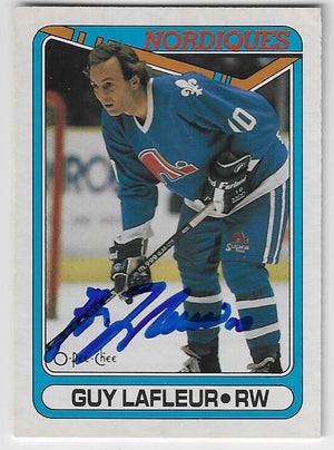 Guy Lafleur Signed 1990-91 O-Pee-Chee Hockey Card - Quebec Nordiques