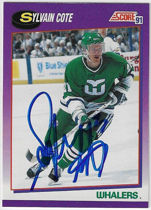 Sylvain Cote Signed 1991-92 Score (American) Hockey Card - Hartford Whalers