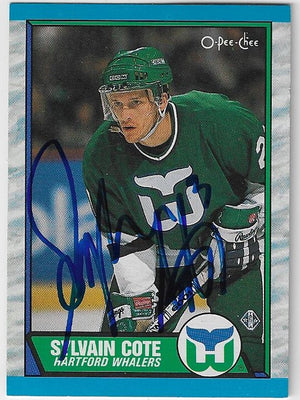 Sylvain Cote Signed 1989-90 O-Pee-Chee Hockey Card - Hartford Whalers