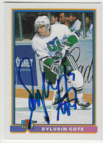 Sylvain Cote Signed 1991-92 Bowman Hockey Card - Hartford Whalers