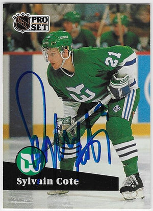 Sylvain Cote Signed 1991-92 Pro Set Hockey Card - Hartford Whalers