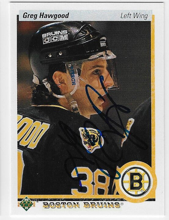 Greg Hawgood Signed 1990-91 Upper Deck Hockey Card - Boston Bruins