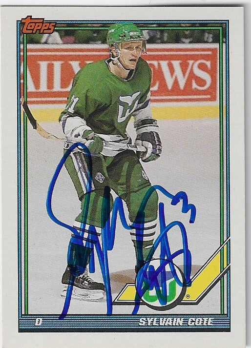 Sylvain Cote Signed 1991-92 Topps Hockey Card - Hartford Whalers