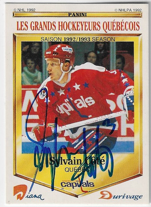 Sylvain Cote Signed 1992-93 Durivage Hockey Card - Washington Capitals
