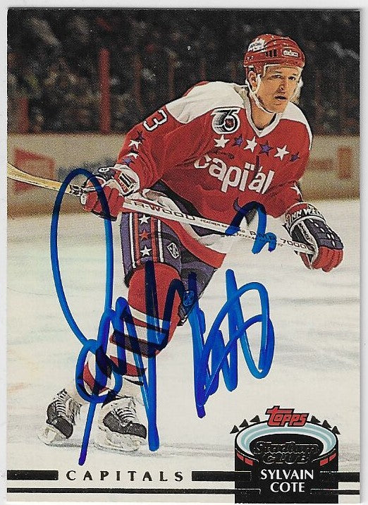Sylvain Cote Signed 1992-93 Stadium Club Hockey Card - Washington Capitals
