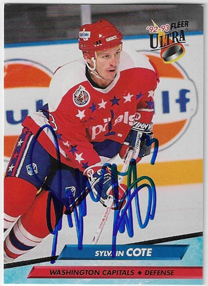 Sylvain Cote Signed 1992-93 Fleer Ultra Hockey Card - Washington Capitals