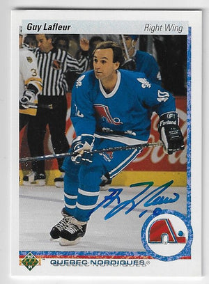 Guy Lafleur Signed 1990-91 Upper Deck Hockey Card - Quebec Nordiques