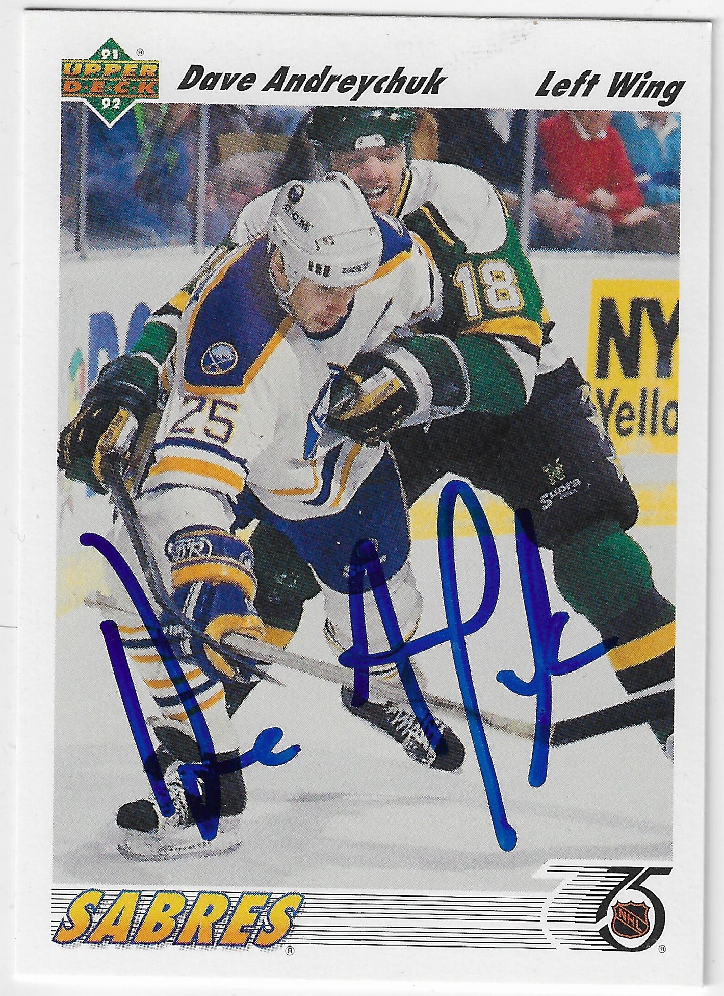 Dave Andreychuk Signed 1991-92 Upper Deck Hockey Card - Buffalo Sabres