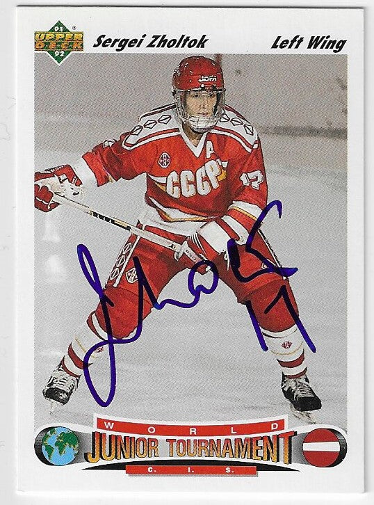 Sergei Zholtok Signed 1991-92 Upper Deck Hockey Card - Team Russia / CCCP