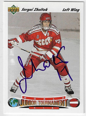 Sergei Zholtok Signed 1991-92 Upper Deck Hockey Card - Team Russia / CCCP