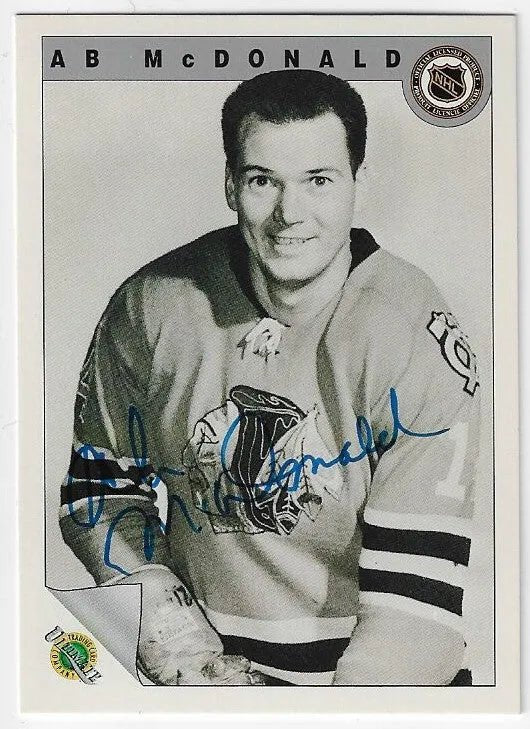 Ab McDonald Signed 1991-92 Ultimate Original Six Hockey Card - Chicago Blackhawks