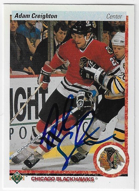 Adam Creighton Signed 1990-91 Upper Deck Hockey Card - Chicago Blackhawks