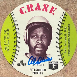 Al Oliver Autographed 1976 Crane Potato Chips Discs Baseball Card - Pittsburgh Pirates #NNO