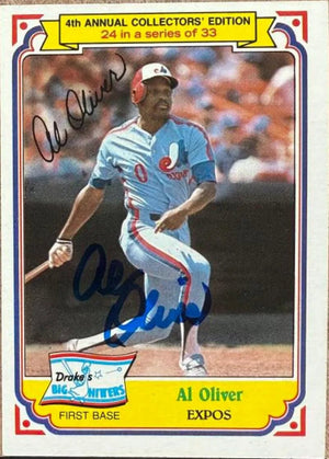 Al Oliver Autographed 1984 Topps Drake's Big Hitters Baseball Card - Montreal Expos #24
