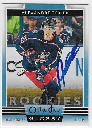 Alexandre Texier Signed 2019 - 20 O - Pee - Chee Glossy Rookies Hockey Card - Columbus Blue Jackets - PastPros