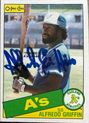 Alfredo Griffin Signed 1985 O - Pee - Chee Baseball Card - Oakland A's - PastPros