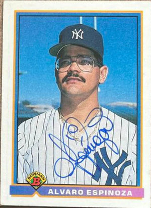 Alvaro Espinoza Signed 1991 Bowman Baseball Card - New York Yankees - PastPros