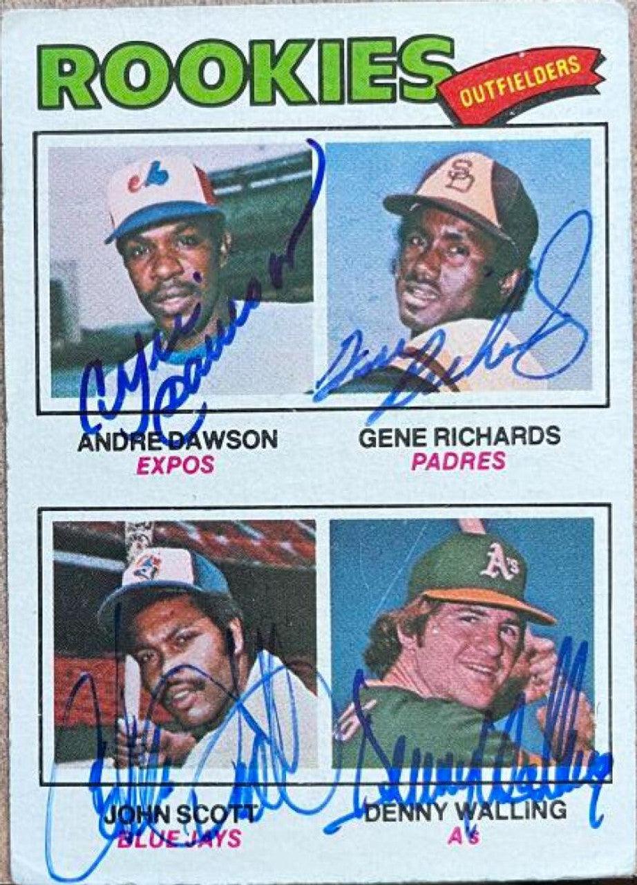 Andre Dawson, Gene Richards, John Scott, & Denny Walling Multi Signed 1977 Topps Baseball Card - Rookie Outfielders - PastPros