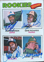 Andre Dawson, Gene Richards, John Scott, & Denny Walling  Multi Signed 1977 Topps Baseball Card - Rookie Outfielders