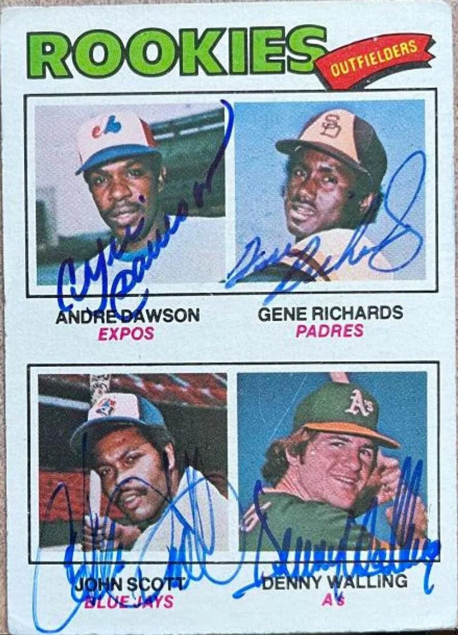 Andre Dawson, Gene Richards, John Scott, & Denny Walling  Multi Signed 1977 Topps Baseball Card - Rookie Outfielders
