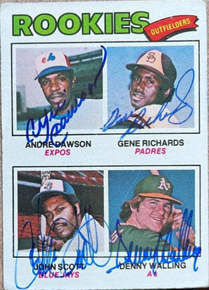 Andre Dawson, Gene Richards, John Scott, & Denny Walling  Multi Signed 1977 Topps Baseball Card - Rookie Outfielders