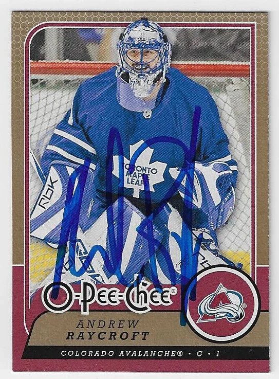 Andrew Raycroft Signed 2008-09 O-Pee-Chee Hockey Card - Colorado Avalanche
