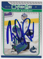 Andrew Raycroft Signed 2009-10 O-Pee-Chee Hockey Card - Vancouver Canucks