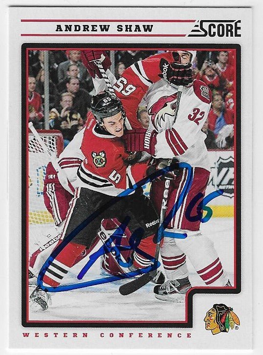 Andrew Shaw Signed 2012 - 13 Score Hockey Card - Chicago Blackhawks - PastPros