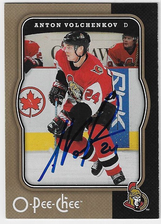Anton Volchenkov Signed 2007-08 O-Pee-Chee Hockey Card - Ottawa Senators