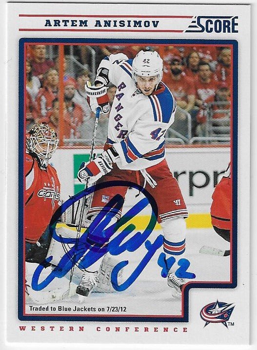 Artem Anisimov Signed 2012-13 Score Hockey Card - Columbus Blue Jackets