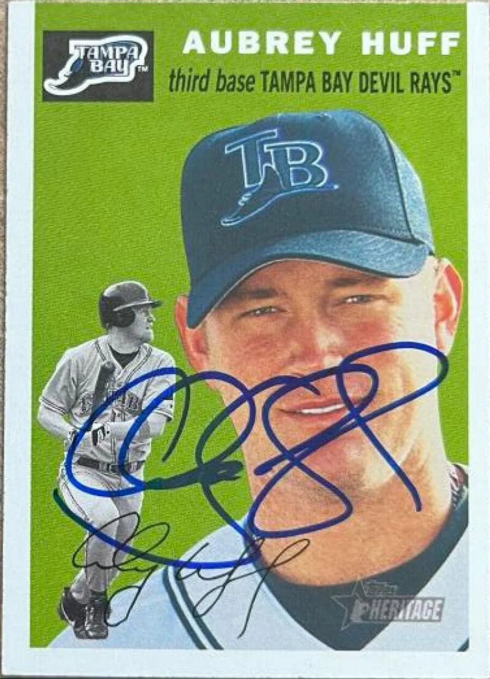 Aubrey Huff Signed 2003 Topps Heritage Baseball Card - Tampa Bay Devil Rays