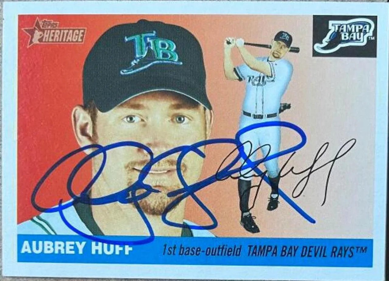 Aubrey Huff Signed 2004 Topps Heritage Baseball Card - Tampa Bay Devil Rays