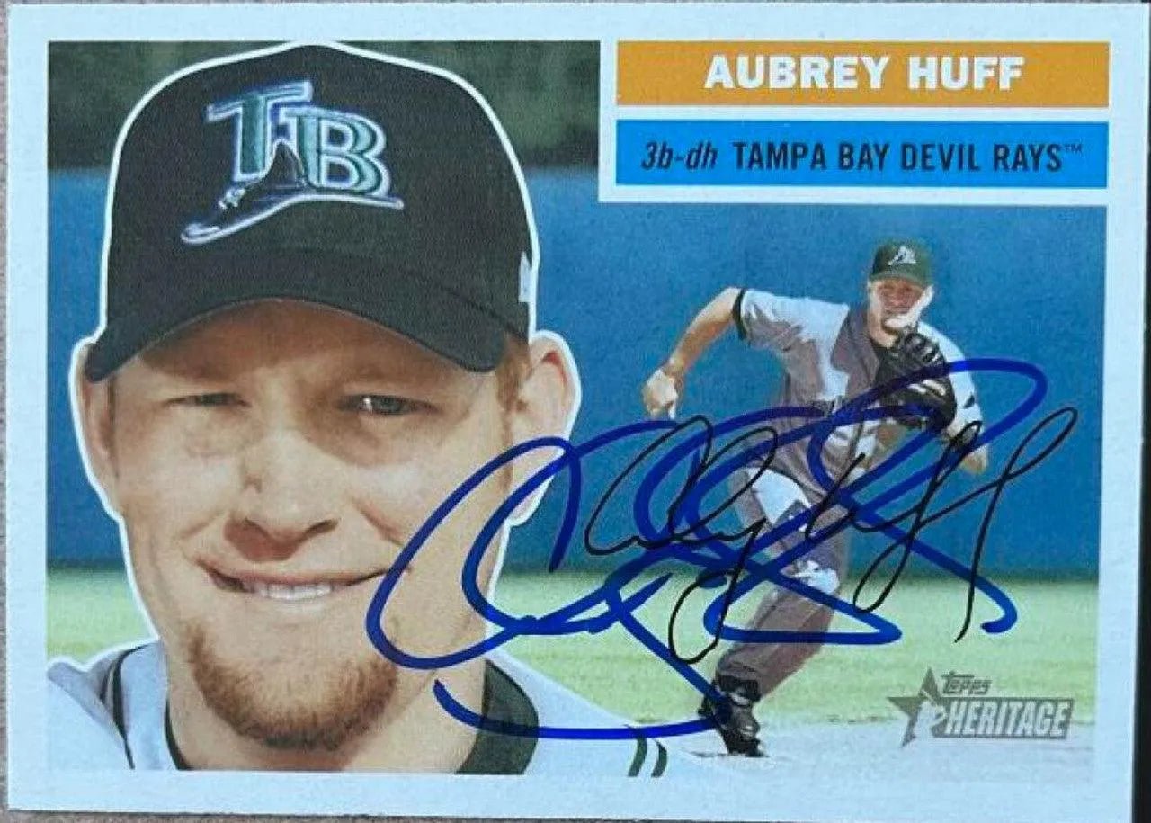 Aubrey Huff Signed 2005 Topps Heritage Baseball Card - Tampa Bay Devil Rays