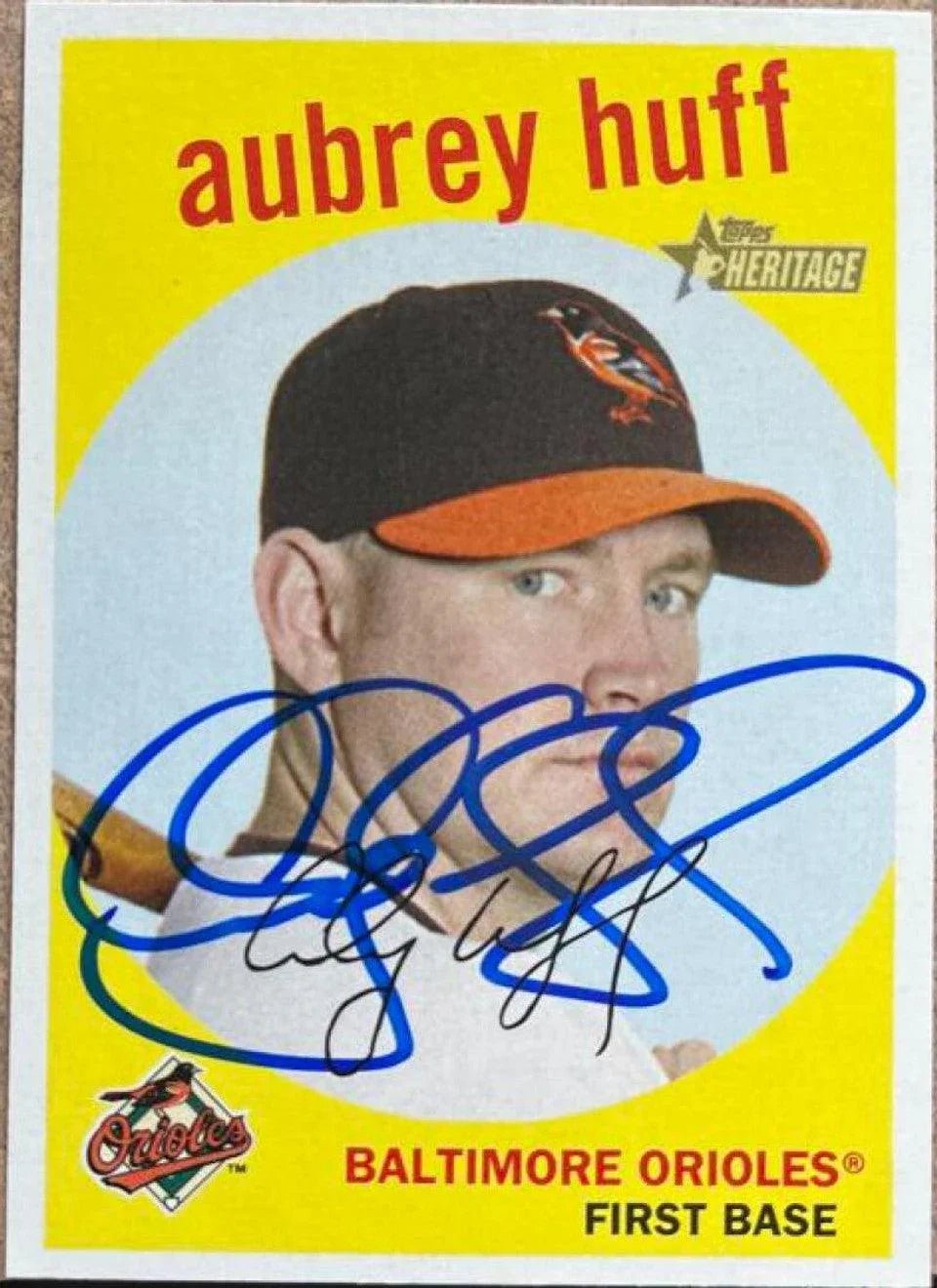 Aubrey Huff Signed 2008 Topps Heritage Baseball Card - Baltimore Orioles