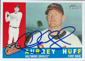 Aubrey Huff Signed 2009 Topps Heritage Baseball Card - Baltimore Orioles - PastPros