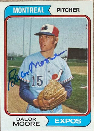 Balor Moore Signed 1974 Topps Baseball Card - Montreal Expos