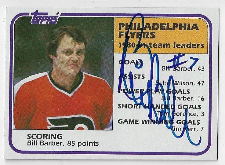 Bill Barber Signed 1981-82 Topps Leaders Hockey Card - Philadelphia Flyers