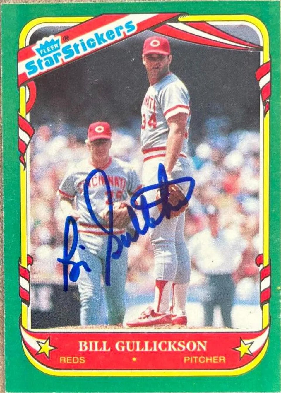 Bill Gullickson Signed 1987 Fleer Star Stickers Baseball Card - Cincinnati Reds