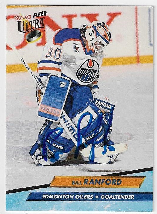 Bill Ranford Signed 1992-93 Fleer Ultra Hockey Card - Edmonton Oilers